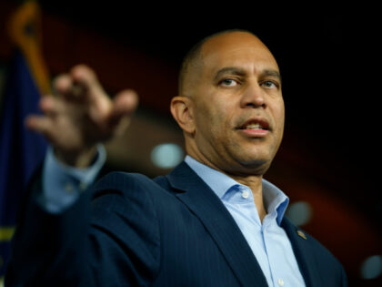 U.S. House Minority Leader Hakeem Jeffries (D-NY) speaks at a press conference on the gove