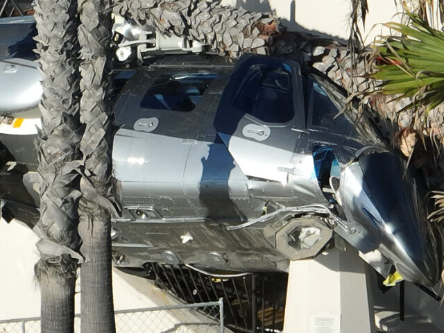 Helicopter Crash Huntington Beach An aerial view of the crash site where a helicopter fell mid-flight where two people were