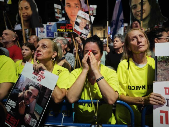 Relatives and supporters of Israeli hostages held in the Gaza Strip attend a rally demandi