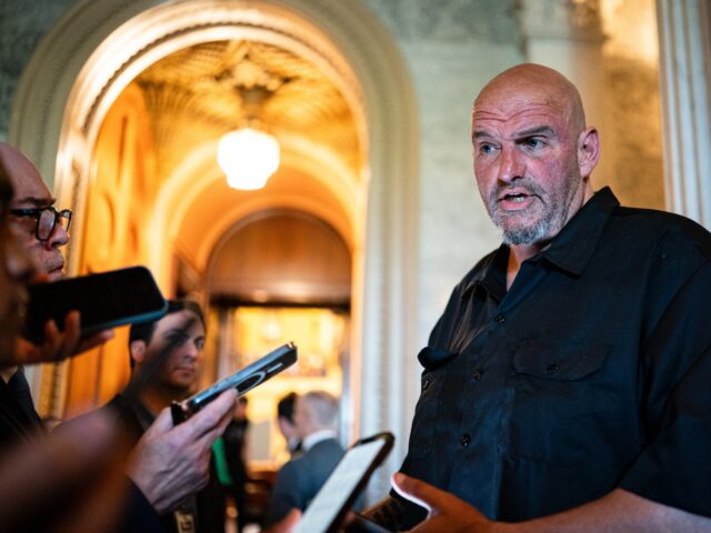 Senator John Fetterman, a Democrat from Pennsylvania, speaks to members of the media durin