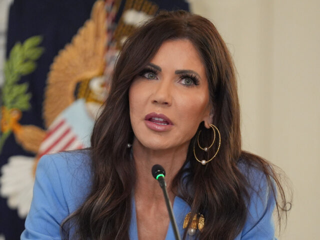 Homeland Security Secretary Kristi Noem speaks during a roundtable meeting with President