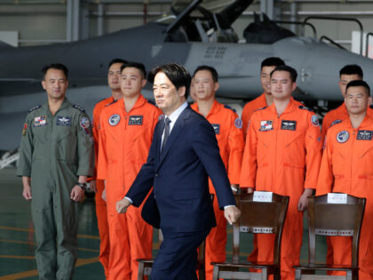 Taiwan's President Lai Ching-te, center, inspects Taiwanese Air Force at a military b