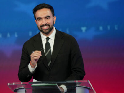 Democratic mayoral nominee Zohran Mamdani speaks during a mayoral debate at Rockefeller Ce