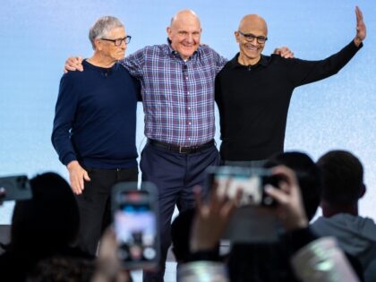 Microsoft CEO Satya Nadella with Bill Gates and Steve Ballmer