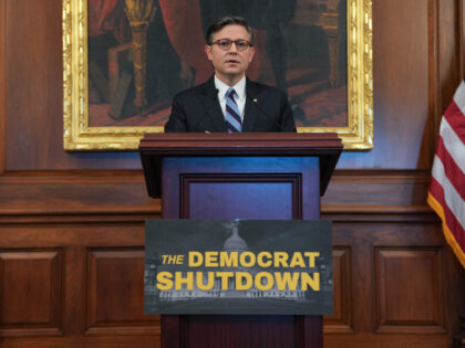 US House Speaker Mike Johnson, a Republican from Louisiana, during a news conference at th