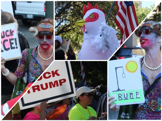 Horned Non-Binary No-Kings-Day Protester Taunts Pro-Trump Counter Protester (Randy Clark/B