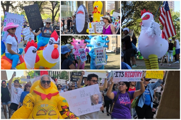 A mix of inflatable characters march in Houston and San Antonio No-Kings Protests (Randy Clark/Lana Shadwick/Bob Price, Breitbart Texas)