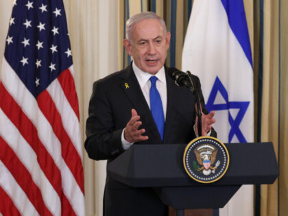 Israeli Prime Minister Benjamin Netanyahu delivers remarks during a joint news conference