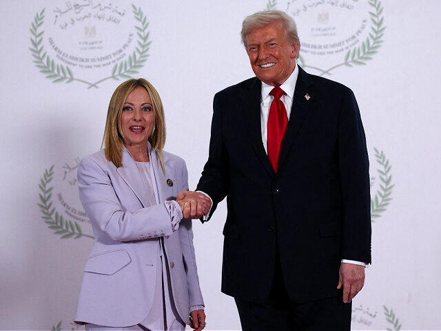 SHARM EL-SHEIKH, EGYPT - OCTOBER 13: U.S. President Donald Trump and Italian Prime Ministe
