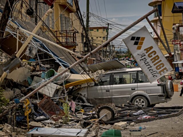 BOGO, PHILIPPINES - OCTOBER 02: A residential building is seen collapsed following an eart