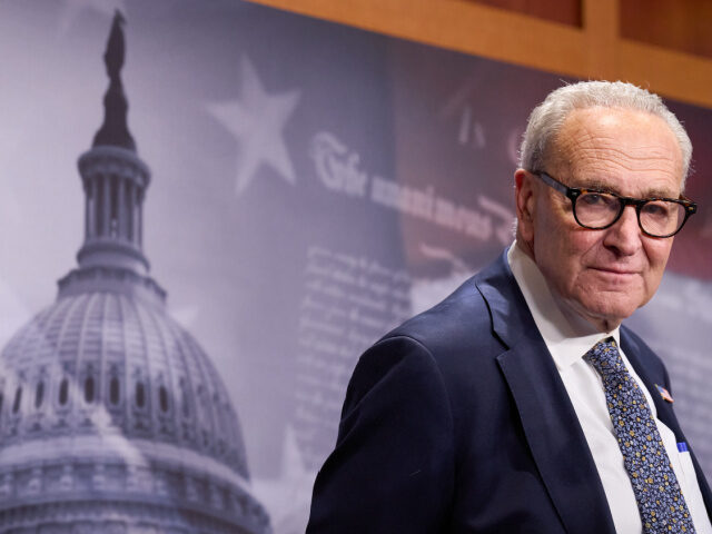 Senate Minority Leader Chuck Schumer, D-N.Y., attends a news conference about the governme