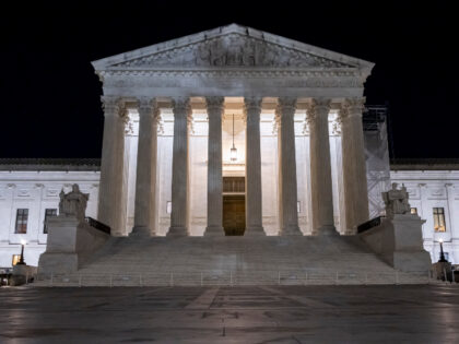 Night view of the Supreme Court of the United States known as SCOTUS in Washington D.C.on