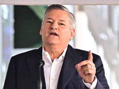 Netflix CEO Ted Sarandos speaks during the star ceremony for English comedian and actor Ri