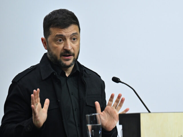 Zelensky Responds to Question Ukrainian President Volodymyr Zelenskyy speaks at the press conference after attending the