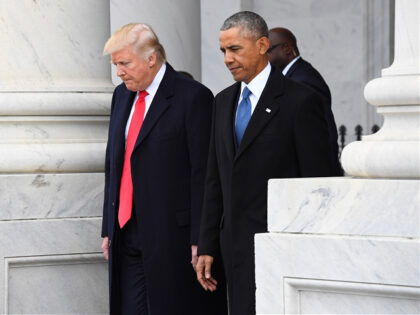 WASINGTON, DC - JANUARY 20: President Donald Trump and former President Barack Obama walk
