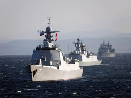AT SEA, RUSSIA - OCTOBER 15: Chinese naval fleet passes through naval mine threat area dur