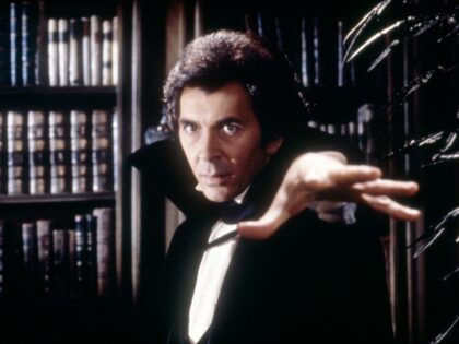 American actor Frank Langella on the set of Dracula, based on the play by Hamilton Deane,