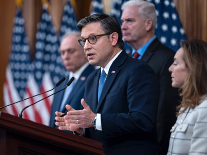 Speaker of the House Mike Johnson, R-La., expresses his frustration with Democrats as he d