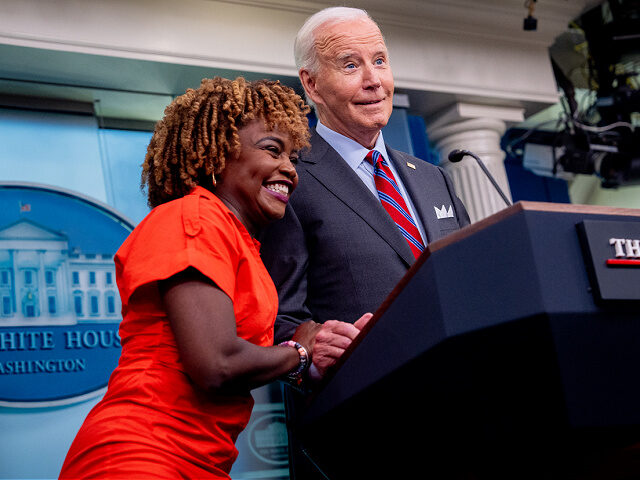 oct4-2024-Joe-Biden-Karine-Jean-Pierre-wh-getty WASHINGTON, DC - OCTOBER 4: U.S. President Joe Biden, accompanied by White House press sec
