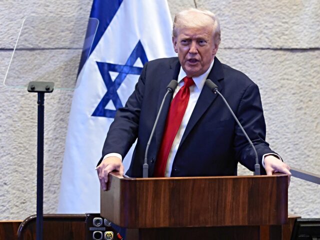 JERUSALEM - OCTOBER 13: U.S. President Donald Trump addresses the Knesset, Israel's parlia