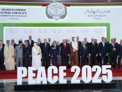 SHARM EL-SHEIKH, EGYPT - OCTOBER 13: U.S. President Donald Trump and other world leaders g