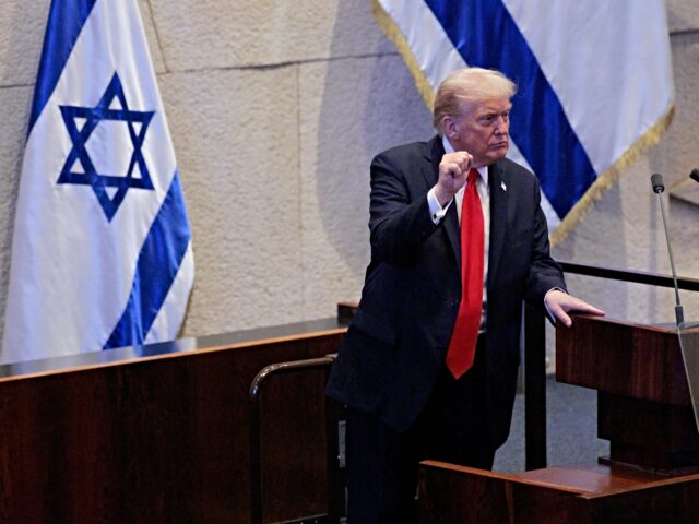 JERUSALEM - OCTOBER 13: U.S. President Donald Trump addresses the Knesset, Israel’s parl