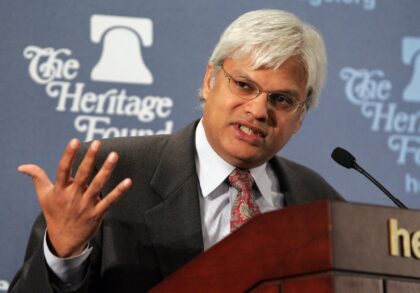 Ashley Tellis, a longtime US scholar on India, speaks during at the Heritage Foundation in