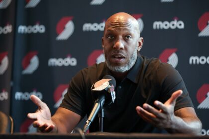 Head coach Chauncey Billups of the Portland Trail Blazers speaks during a press conference