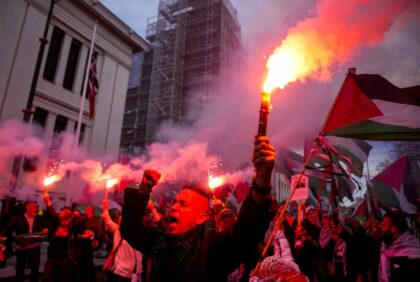 Pro-Palestinian demonstrators marched to the stadium in Oslo before Israel faced Norway in