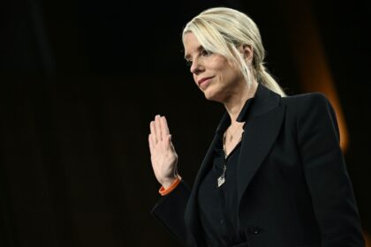 US Attorney General Pam Bondi is sworn in as she testifies during a Senate Judiciary Commi