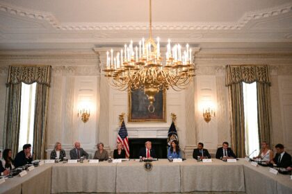 US President Donald Trump chairs a roundtable about Antifa in the White House State Dining