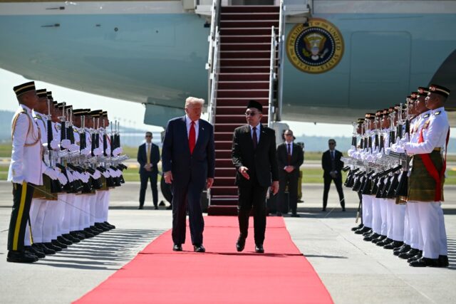 US President Donald Trump with Malaysia's Prime Minister Anwar Ibrahim at Kuala Lumpu