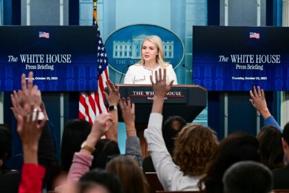 White House Press Secretary Karoline Leavitt takes questions during a press briefing at th