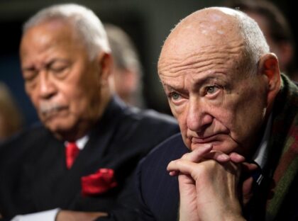 Former New York mayors David Dinkins (L) and Ed Koch