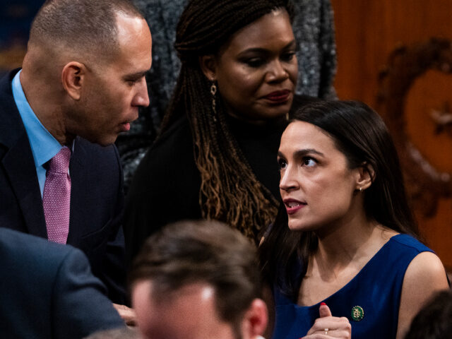 Rep. Alexandria Ocasio-Cortez, D-N.Y., and Democratic Leader Hakeem Jeffries, D-N.Y., are