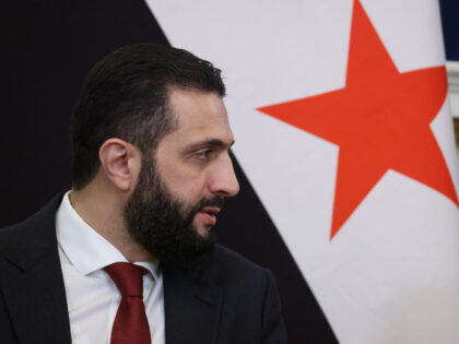 MOSCOW, RUSSIA - OCTOBER 15: (RUSSIA OUT) Syrian Leader Ahmed al-Sharaa speaks during a me