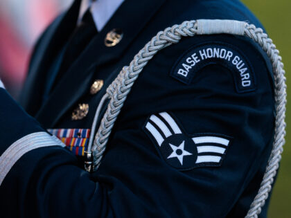 COMMERCE CITY, COLORADO - MAY 10: A detailed view of a U.S. Air Force Base Honor Guard uni