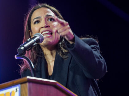U.S. Representative Alexandria Ocasio-Cortez (D-NY) speaks during a 'New York is Not