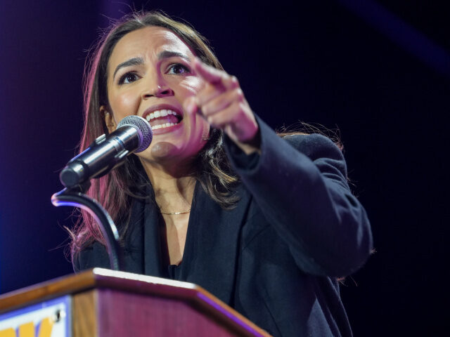 Angry AOC U.S. Representative Alexandria Ocasio-Cortez (D-NY) speaks during a 'New York is Not