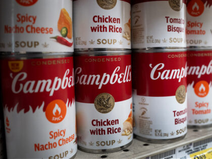 CHICAGO, ILLINOIS - JUNE 02: Cans of soup produced by The Campbell's Company are offered f