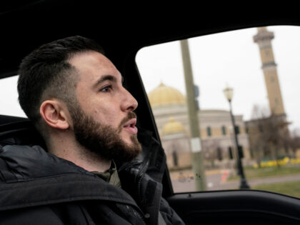 Dearborn Mayor Abdullah Hammoud drives past the country's largest mosque, the Islamic
