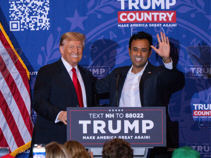 Former US President Donald Trump, left, with Vivek Ramaswamy, chairman and co-founder of S