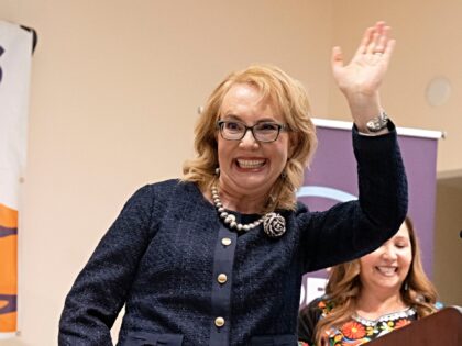 TUCSON, ARIZONA - NOVEMBER 01: Former U.S. Rep. Gabby Giffords waves during Arizona Gov. K