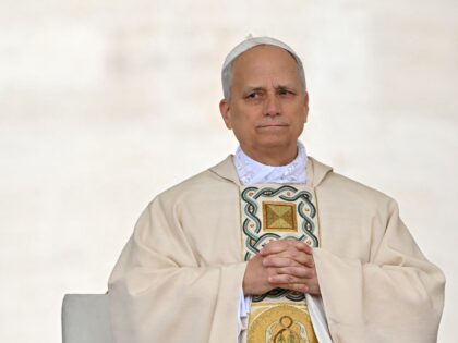 TOPSHOT - Pope Leo XIV leads a Holy mass for the beginning of his pontificate, in St Peter