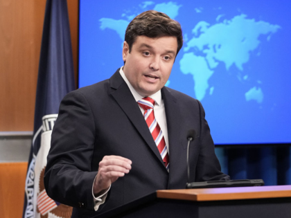 US Deputy State Department Spokesman Tommy Pigott speaks during a press briefing at the St