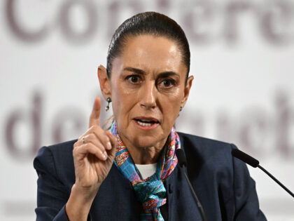Mexico's President Claudia Sheinbaum speaks during her daily press conference at Palacio N