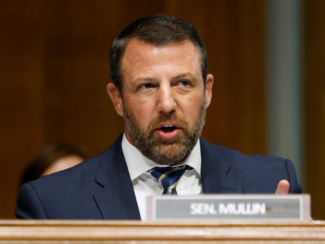 WASHINGTON, DC - SEPTEMBER 17: U.S. Sen. Markwayne Mullin (R-OK) speaks during a Senate Co