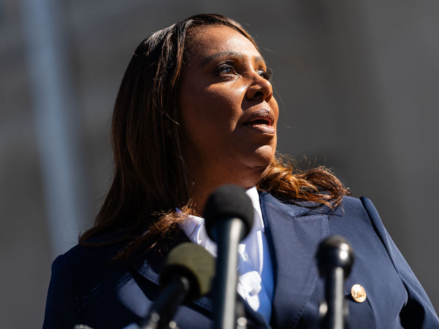 Letitia James, New York's attorney general, speaks outside federal court in Norfolk, Virgi