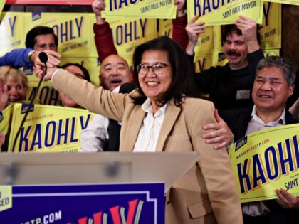 Rep. Kaohly Her celebrates with supports after winning the St. Paul Mayoral Race at her el