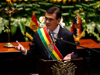 Rodrigo Paz speaks during his inauguration ceremony in La Paz, Bolivia, Nov. 8, 2025. Rodr